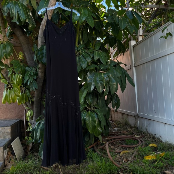 Vintage 90s Black Beaded Formal Slip Dress/ gown by R&M Richards! Dresses